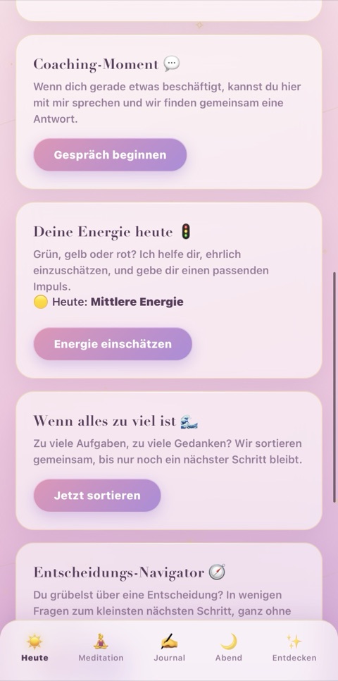 makihu App: Tagesübersicht mit Coaching-Impulsen